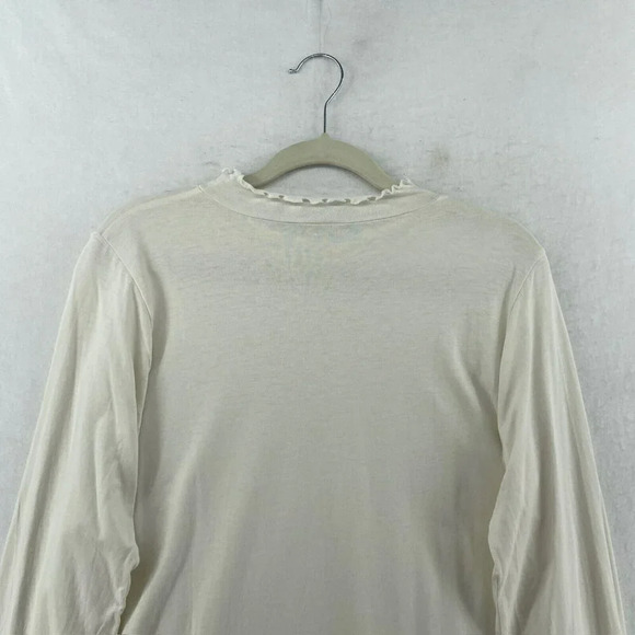 LOGO by Lori Goldstein T-shirt Womens L White Long Sleeved Ruffle Trim Pullover - Picture 10 of 12